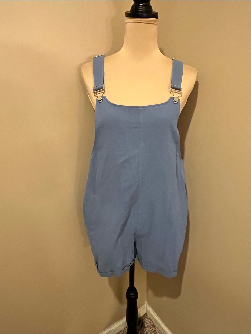 Cornsilk Blue Lightweight Romper Overalls, pockets, size small
